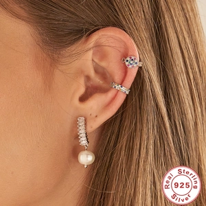 Elegant S925 sterling silver drop earrings with shell pearls and zirconia stones for women