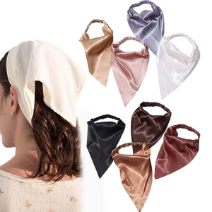 Silk satin triangle bandana hair scarfs with elastic band in various solid colors