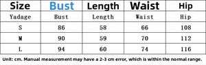 Size chart table for lace camisole dress showing bust waist and hip measurements in cm