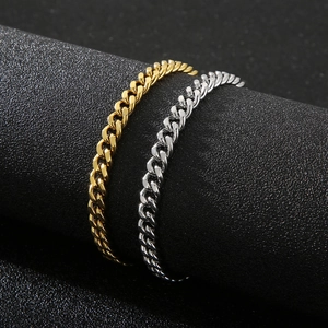 Cuban Link Chain Bracelet Stainless Steel Punk Hip Hop Jewelry For Men Women Simple Geometric Polished