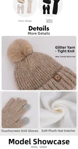 Detail view of winter knit hat with sequin accents and soft plush fleece lining