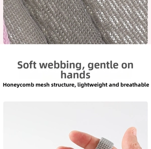 Detail of gray honeycomb mesh texture showing lightweight breathable pet harness fabric