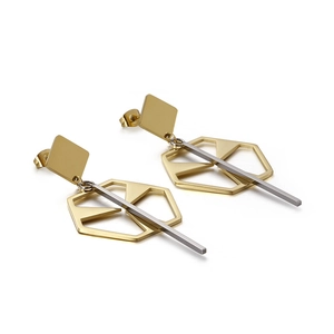 Geometric Hollow Hexagon Dangle Earrings Stainless Steel Minimalist Long Vertical Bar Jewelry For Women Modern