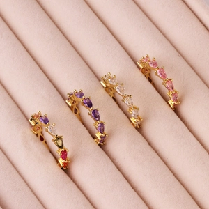 Pear Cut Zircon Copper Ring Gold Plated Adjustable Open Water Drop Shape Elegant Trendy Jewelry For Women
