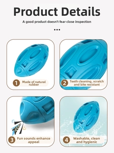 Detail view of durable natural rubber squeaky pet rugby toy with deep cleaning textures