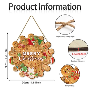 Panneau de Noël en bois bonhomme de pain d'épices 30cm avec inscription et corde