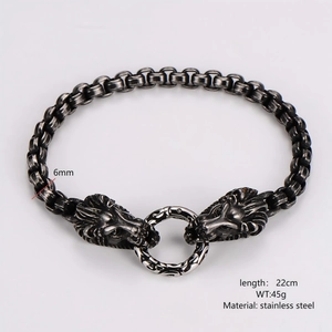 Vintage Dual Lion Head Chain Bracelet 304 Stainless Steel Punk Hip Hop Gothic Heavy Biker Jewelry For Men