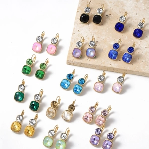 Square Round Crystal Drop Earrings For Women Gold Plated Titanium Steel Rhinestone Geometric Dangle Jewelry
