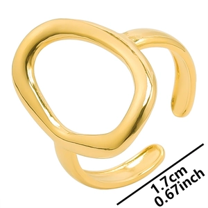 Polished 18K gold stainless steel open ring with irregular oval hollow design