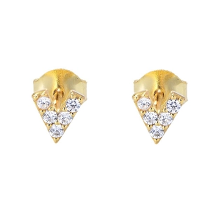 Elegant gold S925 silver V-shaped stud earrings with sparkling white cubic zirconia stones