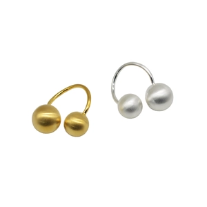 Chic brushed gold and silver metal ball rings with minimalist U-shaped open design
