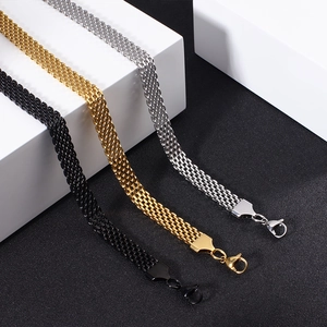 Mesh stainless steel bracelets in black, gold, and silver finishes with lobster clasps