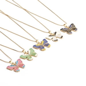Butterfly Pendant Necklace Gold Plated Copper Colorful Enamel Zirconia Personalized Trendy Box Chain Jewelry Women