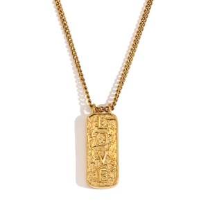 Minimalist 18K gold plated stainless steel necklace with rectangular LOVE tarot pendant