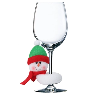 Cute snowman plush wine glass decoration with red scarf and green hat for Christmas