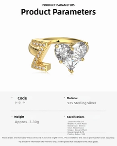 Detail view of S925 sterling silver heart ring with 5A zircon and 18K gold plating