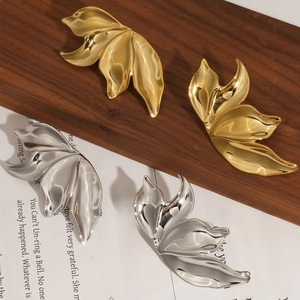 Minimalist leaf shaped earrings in gold and silver finish 316L stainless steel jewelry