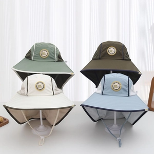 Kids wide brim sun hats with neck flaps and mesh panels in four diverse colors