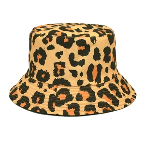 Fashionable leopard print bucket hat for women made of durable khaki cotton fabric