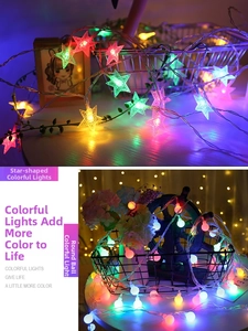 Dual view of multi-color LED star and globe shaped decorative string lights