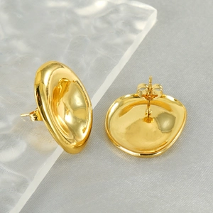 Organic shaped gold plated stainless steel stud earrings with polished mirror finish