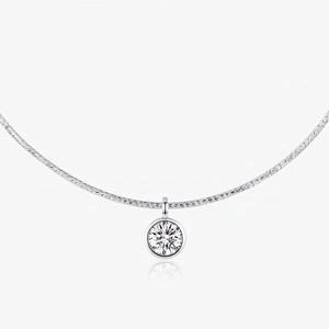 Collier Pendentif Minimaliste En Zircon Rond Argent Sterling 925 Serti Clos Chaîne Serpent Bijoux Élégants Pour Femmes