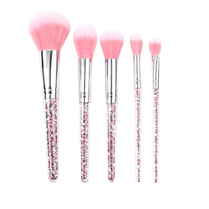 5-piece makeup brush set with glitter sand handles and pink gradient bristles