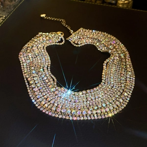 Wide Multi Layer Choker Necklace Alloy Sparkling Rhinestone Statement Jewelry For Women Elegant Party Wedding Banquet Luxury