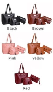 Litchi texture faux leather 4-piece handbag set in five colors on white background