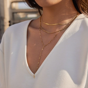 Elegant 18K gold-plated layered necklace set featuring snake chain and Y-shaped pendant