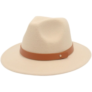 Wide Brim Fedora Hat Polyester Felt Jazz Cap Belt Buckle Metal Rivet Retro British Style Vintage Unisex Sun Shade