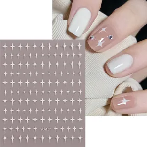 3D minimalistische weiße Stern Nagelaufkleber mit Anwendungsbeispiel Modell SO-167