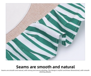 Detailed view of green and white striped Christmas chair cover with pleated fabric texture