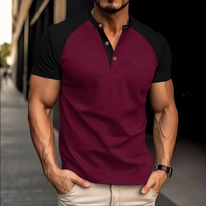 Maglia Henley uomo slim fit con scollo a V, maniche raglan e texture nido d'ape bordeaux