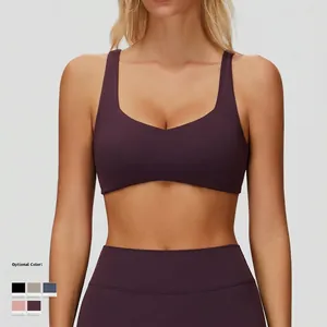 Deep purple sports bra and high-waisted yoga leggings set in premium high-elastic fabric