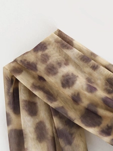 Macro shot of breathable leopard print mesh fabric with beige and brown patterns