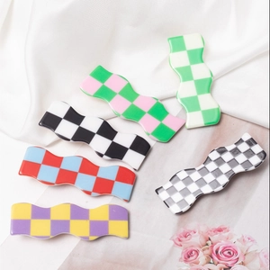 Fashion Checkerboard Wave Hair Clips Sweet Colorful Acrylic Resin Hairpins For Women Girls Trendy Styling Accessories