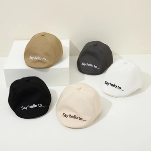 Baby beret hats with 'Say Hello' embroidery in five classic colors for infants