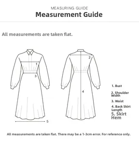 Guide des tailles avec points de mesure pour robe longue imprimée sans manches