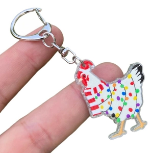 Porte-clés poulet en acrylique mignon avec pois colorés et écharpe rouge au crochet