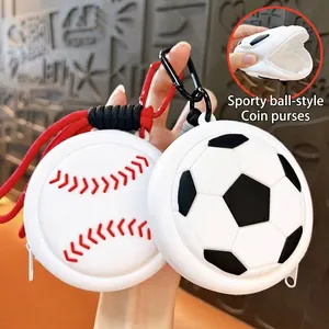 Creative Sports Style PVC Ball Mini Coin Purse Cute Basketball Soccer Baseball Tennis Earphone Bag Keychain Pendant Gift