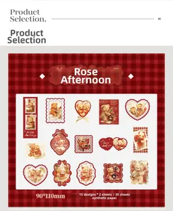 Vintage Rose Afternoon teddy bear sticker set for journaling with 30 synthetic paper decals