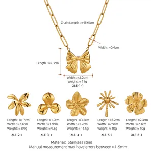 Size chart showing stainless steel necklace and earrings dimensions with product weights