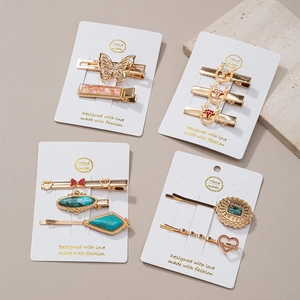 Elegant gold hair clip set with turquoise, rhinestones and butterfly charms for women