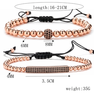 Détails de bracelets perlés en or rose avec pierres zircons et cordon ajustable