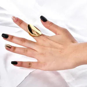 Modern 18k gold plated curved stainless steel ring with a smooth mirror finish