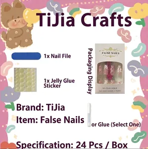 24pcs press-on nails set with green dandelion and butterfly design on glossy finish