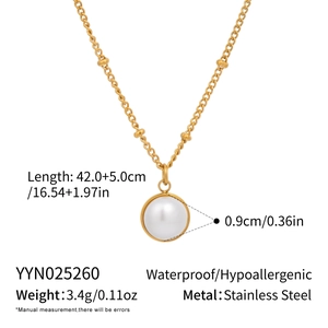 Detailed size specifications for gold pearl necklace with stainless steel dimensions