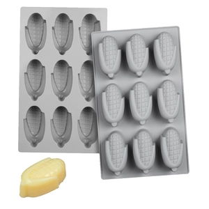 Macro view of 9-cavity silicone corn mold for chocolate mousse and baking DIY projects