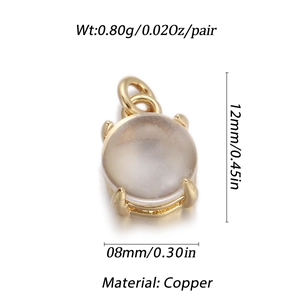Detailed specs of gold copper pendant with translucent stone showing dimensions and weight